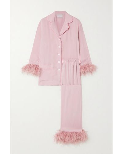 Sleeper + Net Sustain Pyjama Aus Crêpe De Chine Mit Federn - Pink