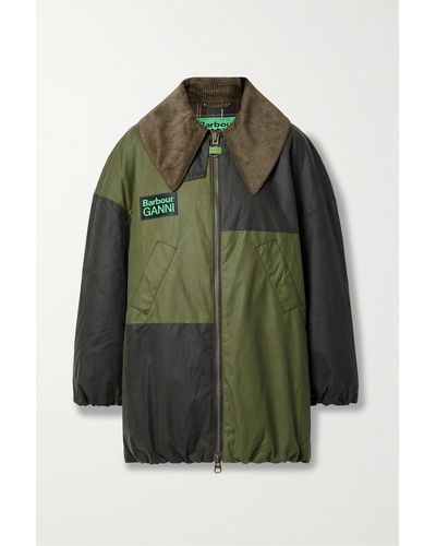 Barbour X Ganni Panelled Waxed Cotton Bomber Jacket - Green