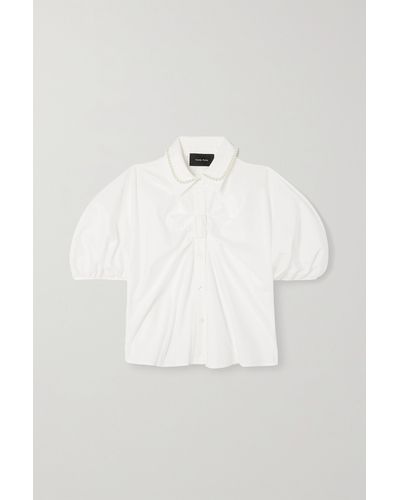 Simone Rocha Faux Pearl-embellished Gathered Cotton-poplin Shirt - White