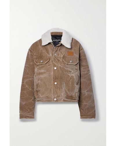 Acne Studios Faux Shearling-trimmed Padded Distressed Denim Jacket - Brown