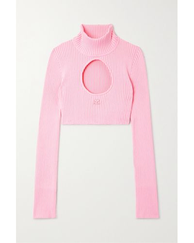 Courreges Cropped Cutout Ribbed-knit Turtleneck Jumper - Pink