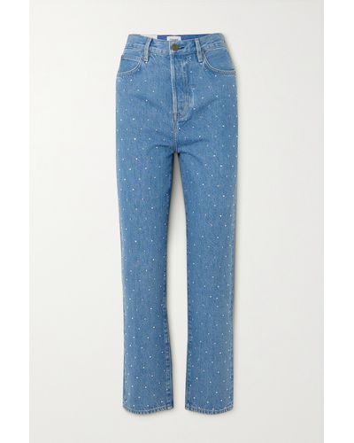 FRAME + Net Sustain Le Mec Crystal-embellished High-rise Slim-leg Jeans - Blue