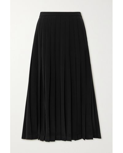 Saloni Kilt Pleated Stretch-crepe Midi Skirt - Black
