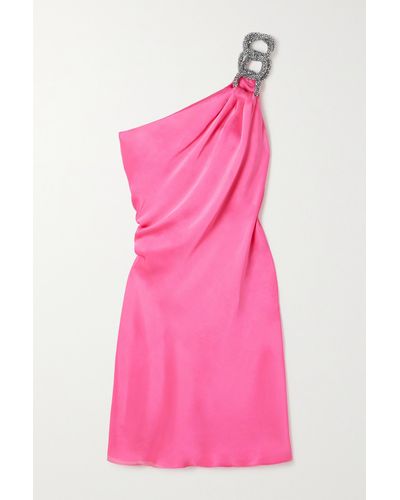 Stella McCartney Falabella One-shoulder Crystal-embellished Satin Mini Dress - Pink
