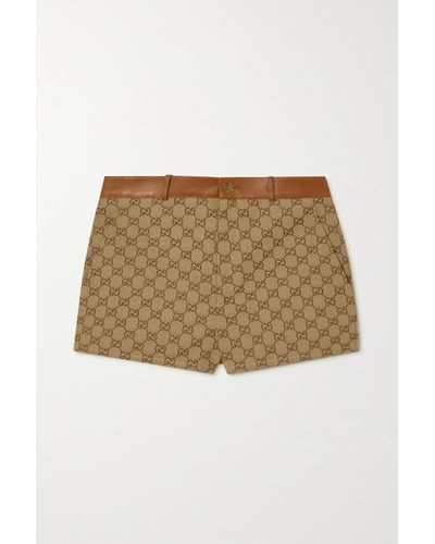 Gucci Aria Leather-trimmed Cotton-blend Canvas-jacquard Shorts - Natural