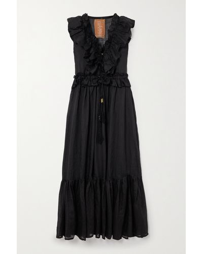 Yvonne S + Net Sustain Marie Antoinette Ruffled Tiered Linen Maxi Dress - Black