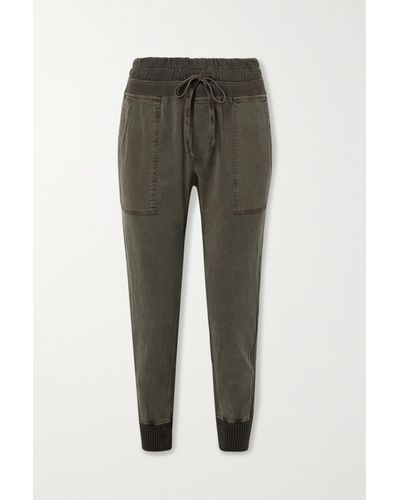 James Perse Jersey-trimmed Cotton-twill Track Trousers - Green