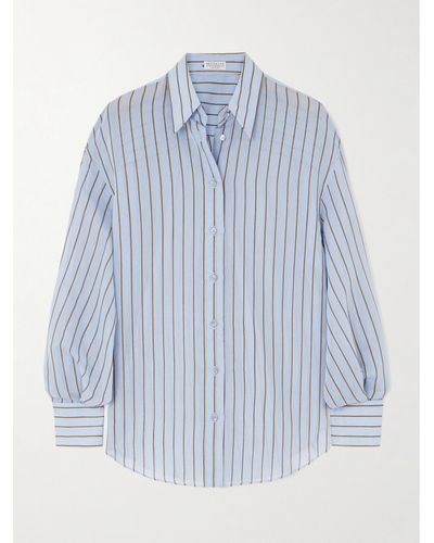Brunello Cucinelli Metallic Striped Cotton-blend Shirt - Blue