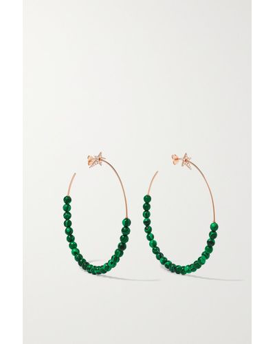 Diane Kordas 18-karat Rose Gold, Malachite And Diamond Hoop Earrings - Green