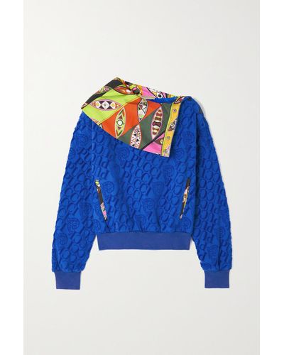 Emilio Pucci Silk Twill And Cotton-terry Jacquard Sweatshirt - Blue