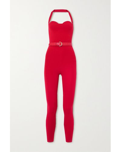 Zeynep Arcay Belted Stretch-knit Jumpsuit - Red