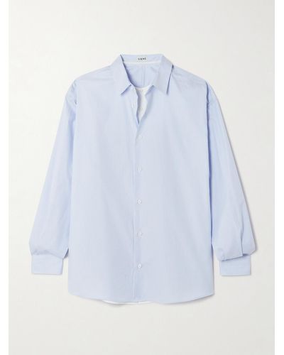 Loewe Layered Striped Cotton And Silk-blend Shirt - Blue