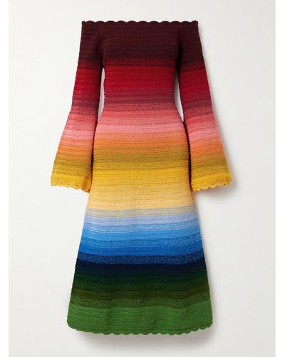 Oscar de la Renta Off-the-shoulder Striped Crocheted Cotton Midi Dress - Multicolour