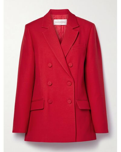 Valentino Garavani Double-breasted Wool And Silk-blend Crepe Blazer - Red