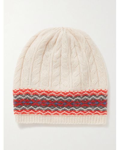 Johnstons of Elgin Reversible Fair Isle Cable-knit Cashmere Beanie - White