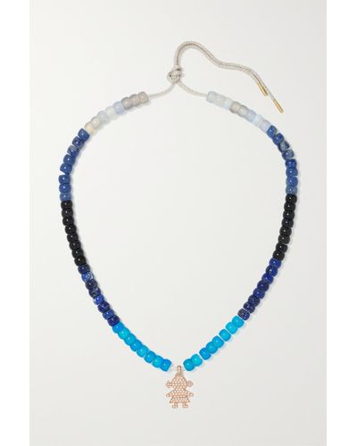 Carolina Bucci Forte Beads Kette Aus Lurex® Mit Mehreren Steinen Und Details Aus 18 Karat Roségold - Blau