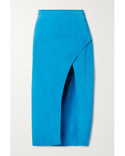 LAQUAN SMITH Wrap-effect Suede Skirt - Blue