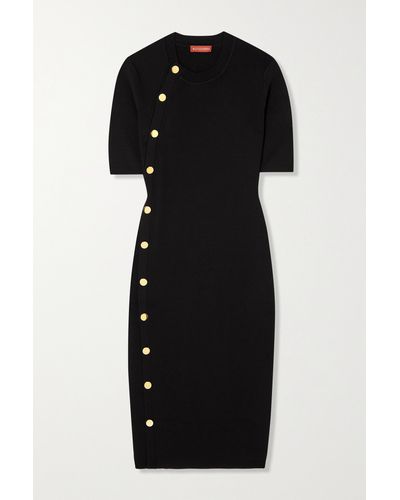 Altuzarra Topaz Button-detailed Ribbed-knit Midi Dress - Black