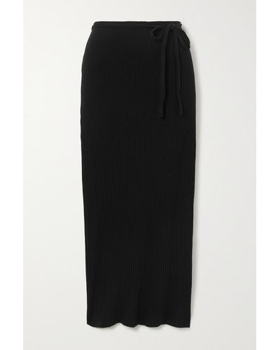 Baserange + Net Sustain Brig Ribbed Cotton And Hemp-blend Wrap Maxi Skirt - Black