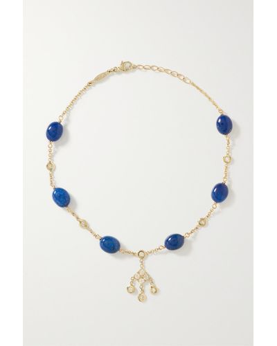 Jacquie Aiche Shaker Fußkettchen Aus 14 Karat Gold Mit Diamanten Und Lapislazuli - Blau