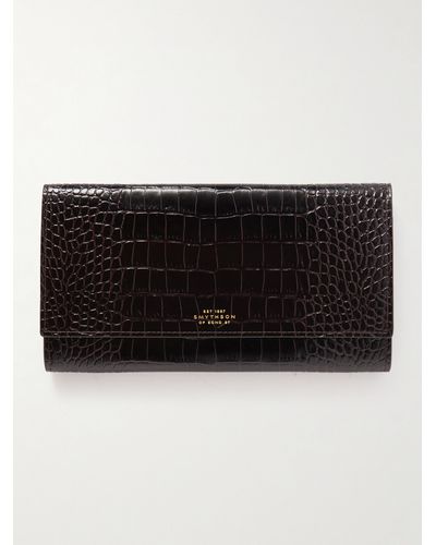 Smythson Marshall Croc-effect Leather Travel Wallet - Black
