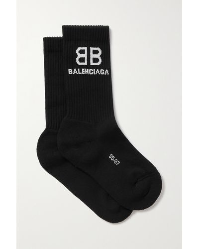 Balenciaga Tennis Intarsia Ribbed Cotton-blend Socks - Black