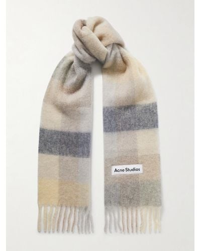 Acne Studios Appliquéd Fringed Checked Brushed-knit Scarf - Natural
