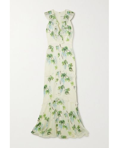 Saloni Rita Ruffled Tiered Printed Silk-georgette Gown - Green