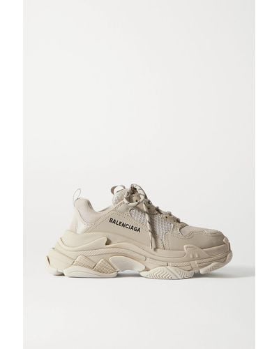 Balenciaga Triple S Sneakers Aus Leder, Nubukleder Und Mesh Mit Logostickerei - Natur