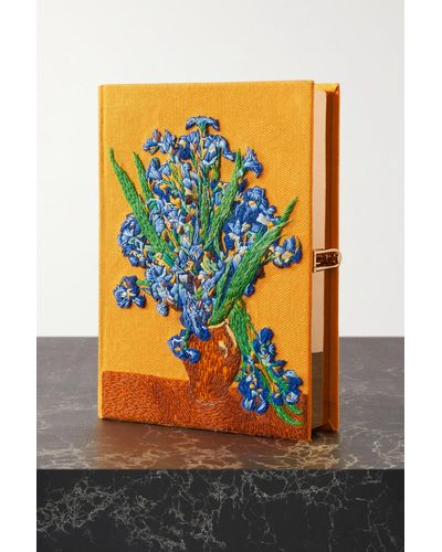 Olympia Le-Tan Van Gogh Iris Embroidered Appliquéd Canvas Clutch - Yellow
