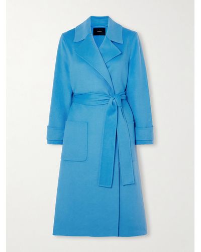 JOSEPH Arline Belted Double-breasted Wool And Cashmere-blend Coat - Blue