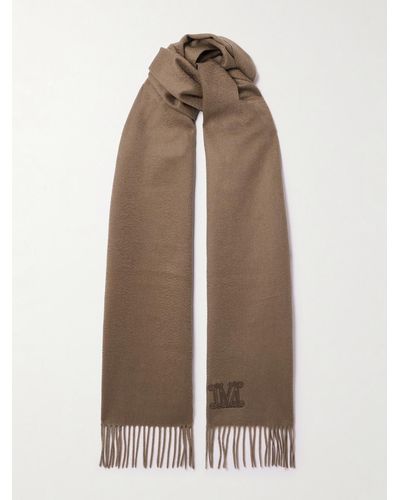 Max Mara Fringed Embroidered Cashmere Scarf - Natural