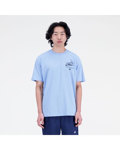 New Balance Essentials cafe java cotton jersey t-shirt in blu
