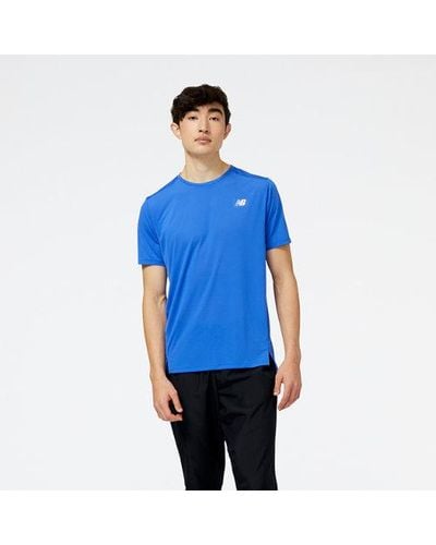 New Balance Homme Accelerate Short Sleeve En, Poly Knit, Taille - Bleu