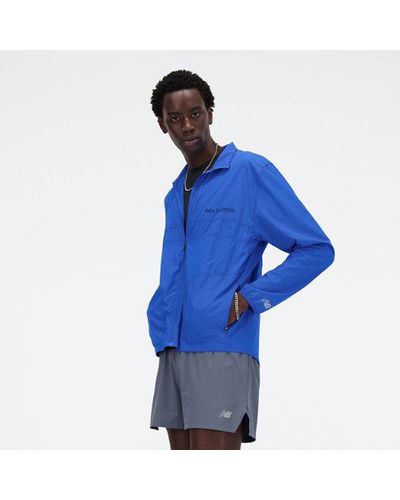 New Balance Homme Athletics Graphic Packable Jacket En, Polywoven, Taille - Bleu