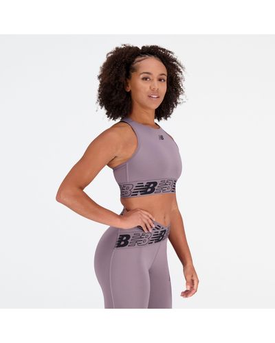 New Balance Relentless Crop Bra In Poly Knit - Purple