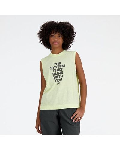 New Balance Femme Shifted Heathertech Graphic Tank En, Cotton Jersey, Taille - Vert