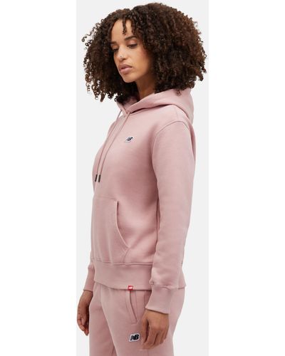 New Balance Nb Small Logo Hoodie In Pink Cotton