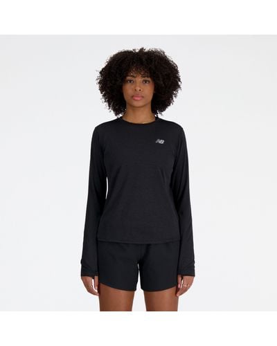 New Balance Femme Athletics Long Sleeve En, Poly Knit, Taille - Noir