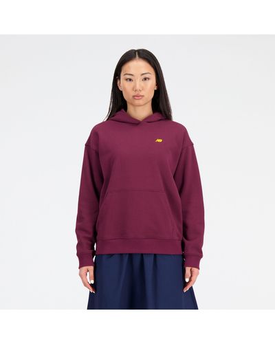 New Balance Sport Essentials Premium Fleece Hoodie In Red Cotton Fleece - Purple