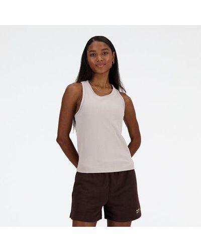 New Balance Femme Linear Heritage Rib Knit Racer Tank En, Poly Knit, Taille - Blanc