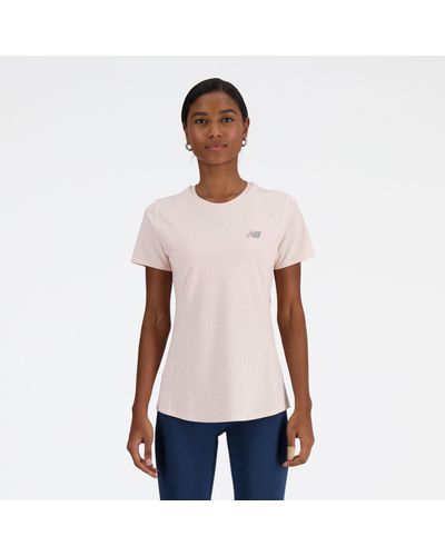 New Balance Jacquard Slim T-shirt In Pink Poly Knit - White
