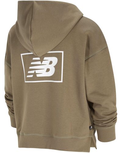 New Balance Essentials French Terry Hoodie In Green Cotton Fleece