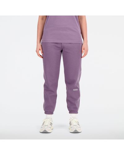 New Balance Essentials Brushed Back Fleece Pant In Purple Cotton Fleece