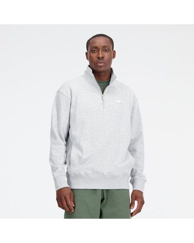 New Balance Homme Athletics Remastered French Terry 1/4 Zip En, Cotton Fleece, Taille - Blanc