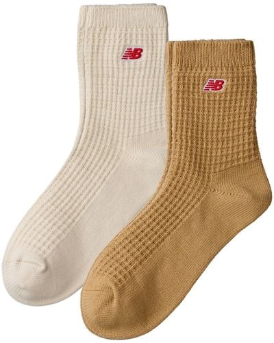 New Balance Waffle Knit Ankle Socks 2 Pack In Cotton - Brown
