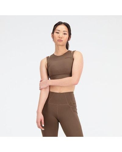 New Balance Femme Shape Shield Crop Bra En, Poly Knit, Taille - Marron