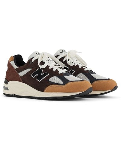 New Balance Made In Usa 990v2 In Black/brown Leather - Multicolour
