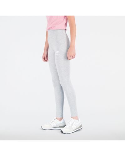 New Balance Leggings essentials stacked logo cotton in grigio - Bianco