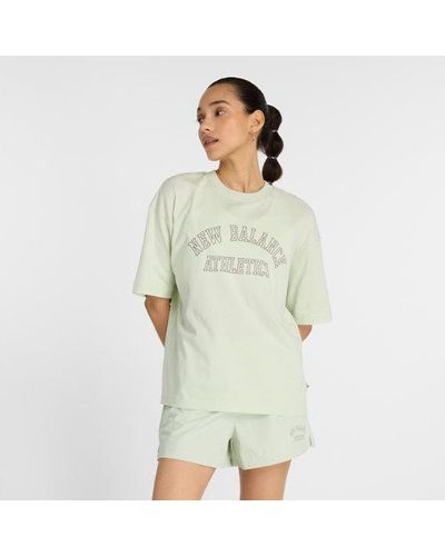 New Balance Mujer Graphic Jersey Oversized T-Shirt En, Cotton Jersey, Talla - Verde